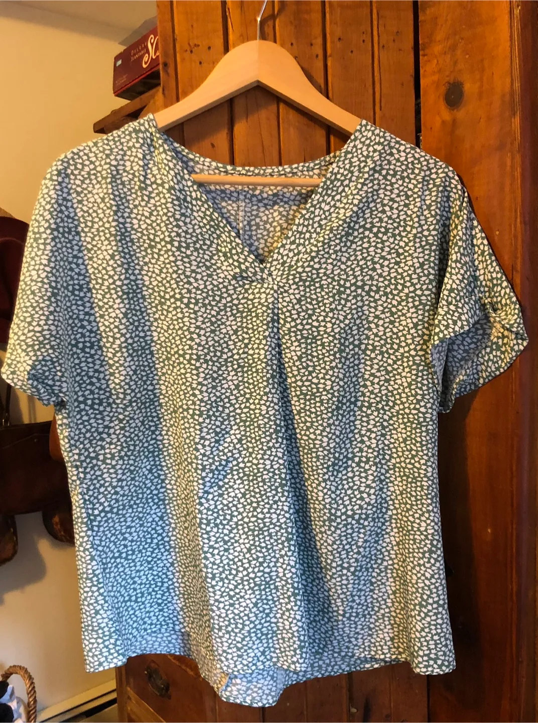 Women's sage green and white floral blouse thumbnail