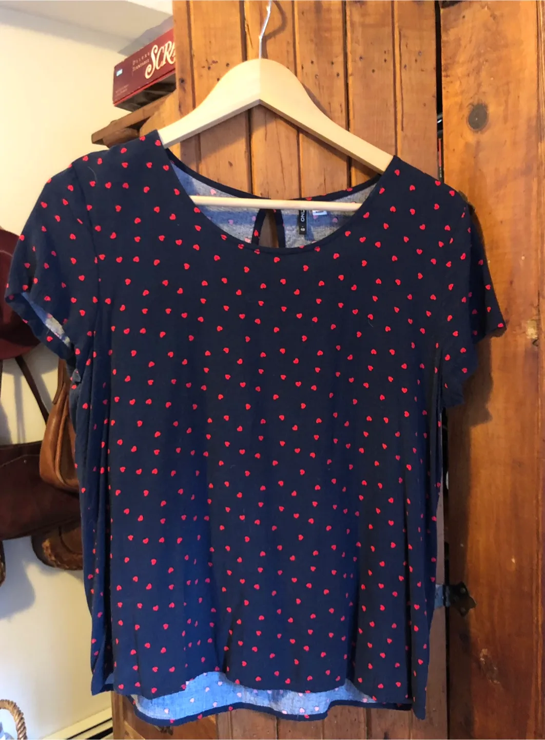 Navy blue and red heart print blouse thumbnail