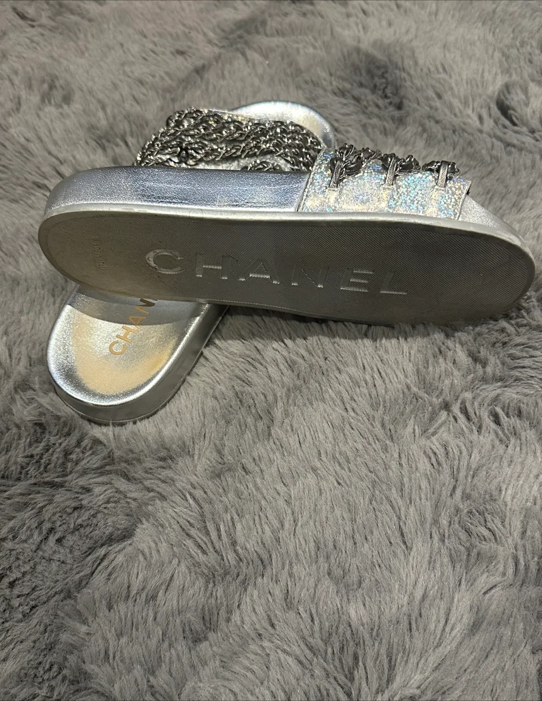 CHANEL Silver Chain Slides thumbnail
