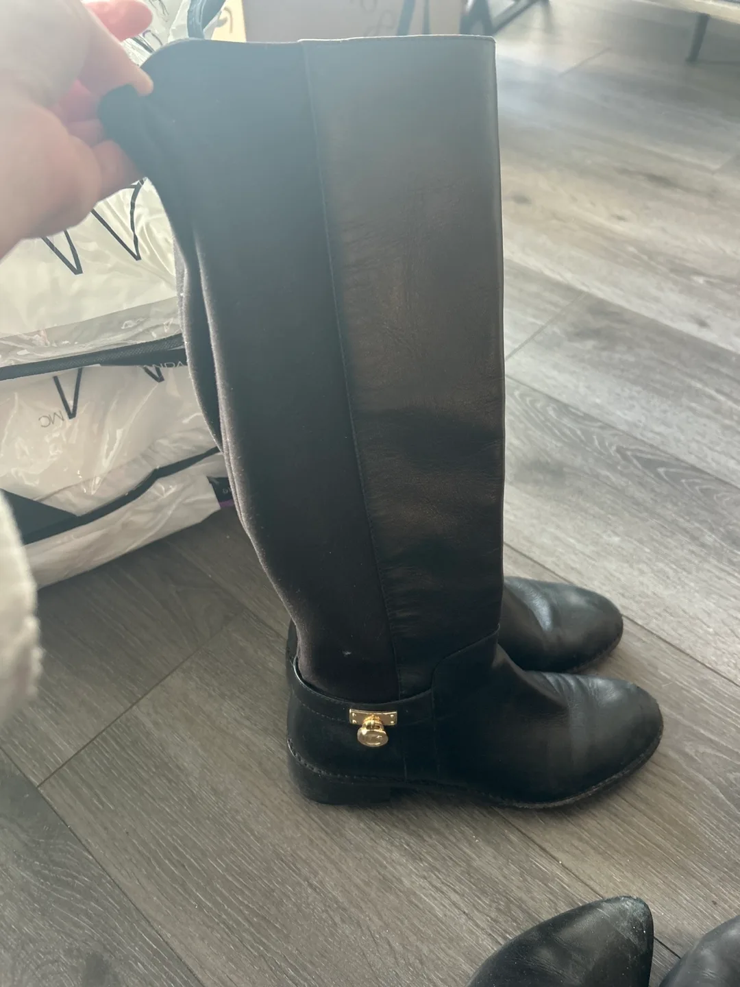Michael Kors Black Leather Riding Boots thumbnail