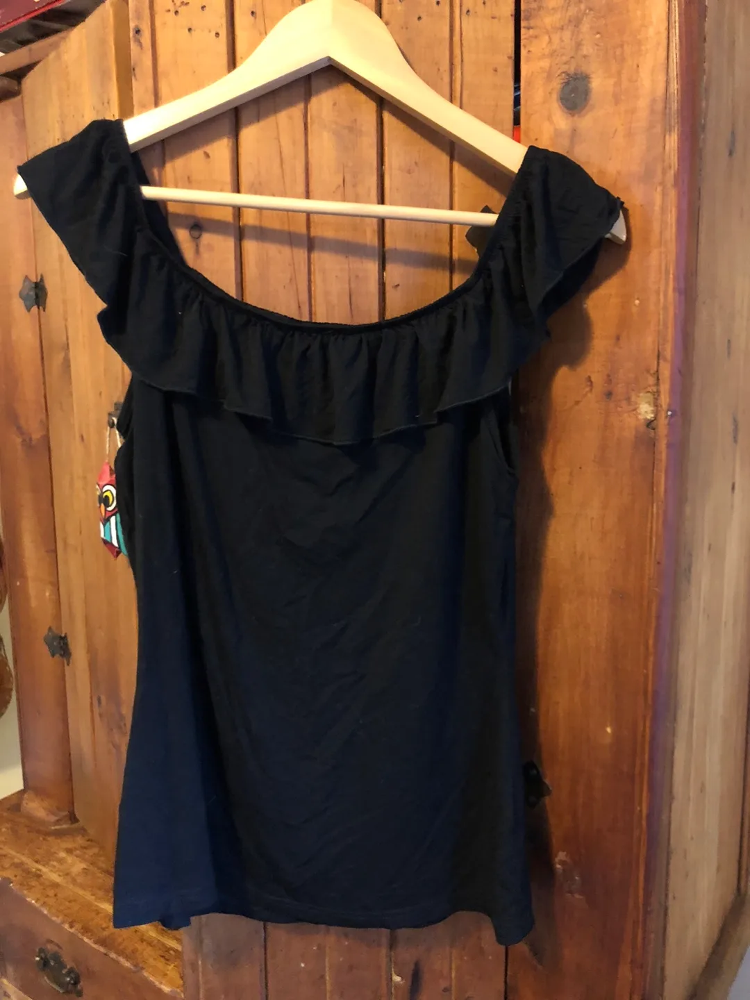Black Ruffled Off-the-Shoulder Tank Top thumbnail