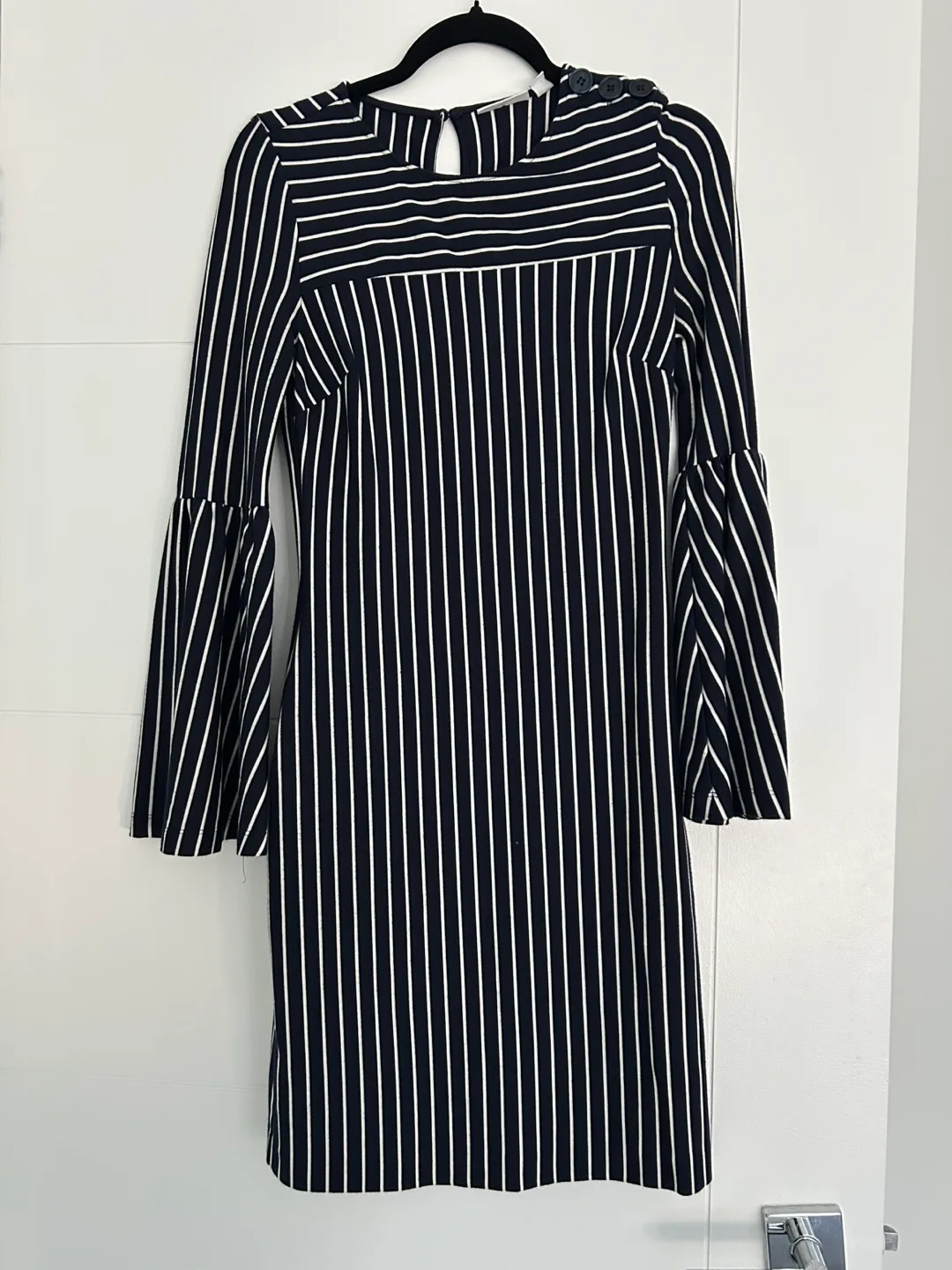 New York & Company Striped Bell Sleeve Mini Dress thumbnail