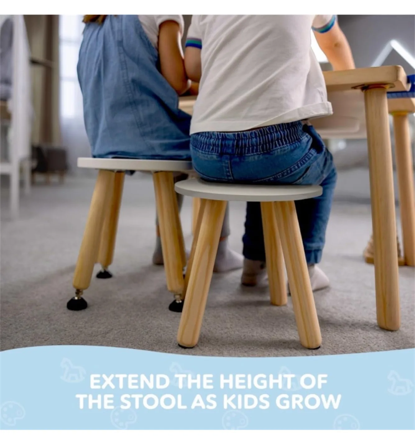 Set of 2 Kids Wooden Stools - White Top, Natural Legs image indicator(6)