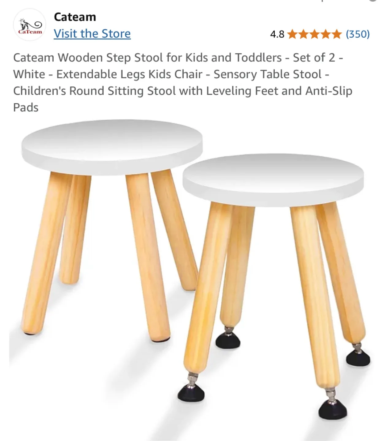 Set of 2 Kids Wooden Stools - White Top, Natural Legs image indicator(3)