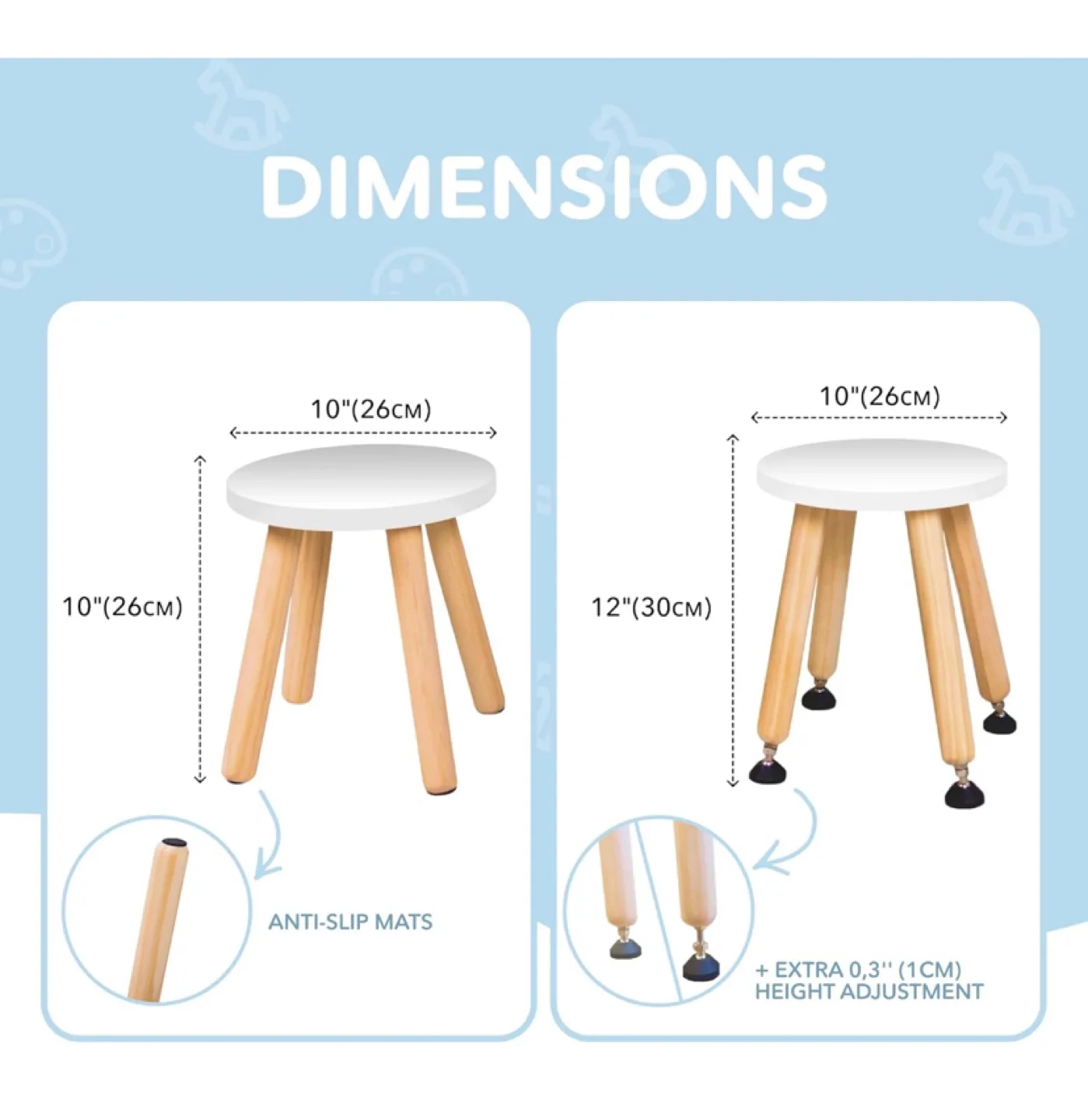 Set of 2 Kids Wooden Stools - White Top, Natural Legs image indicator(4)