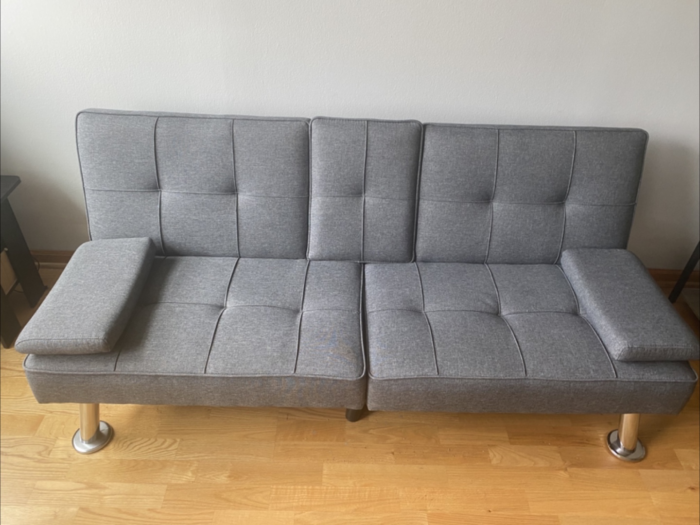 Gray Futon Sofa Bed with Cup Holders 65.4”