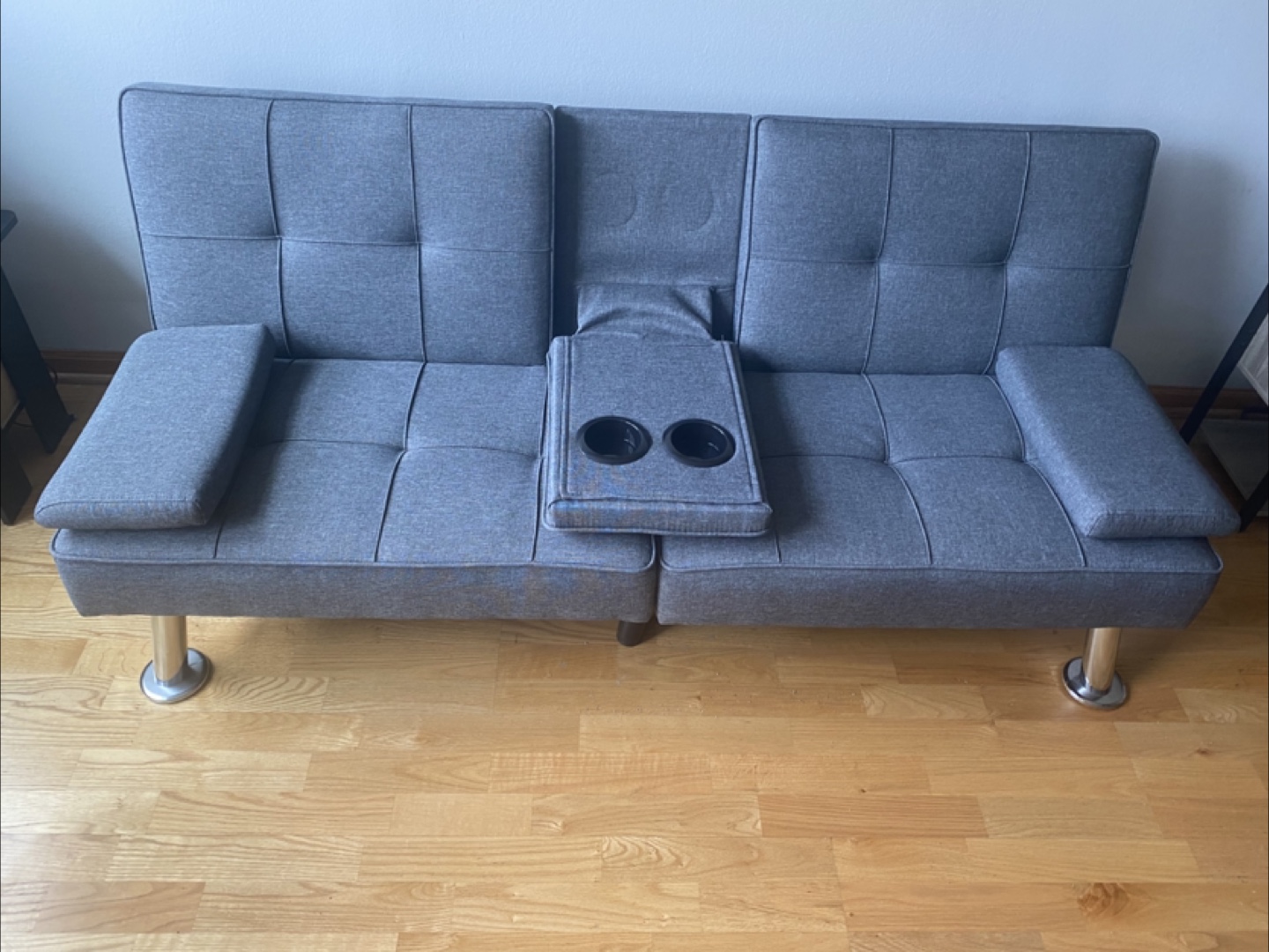 Gray Futon Sofa Bed with Cup Holders 65.4” - photo 2