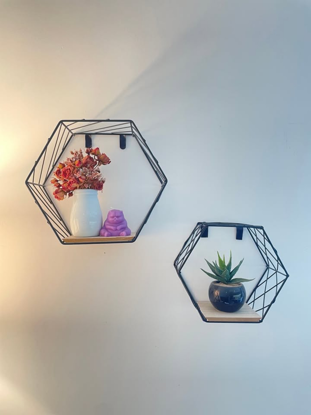 Set of Two Geometric Hexagon Wall Shelves
