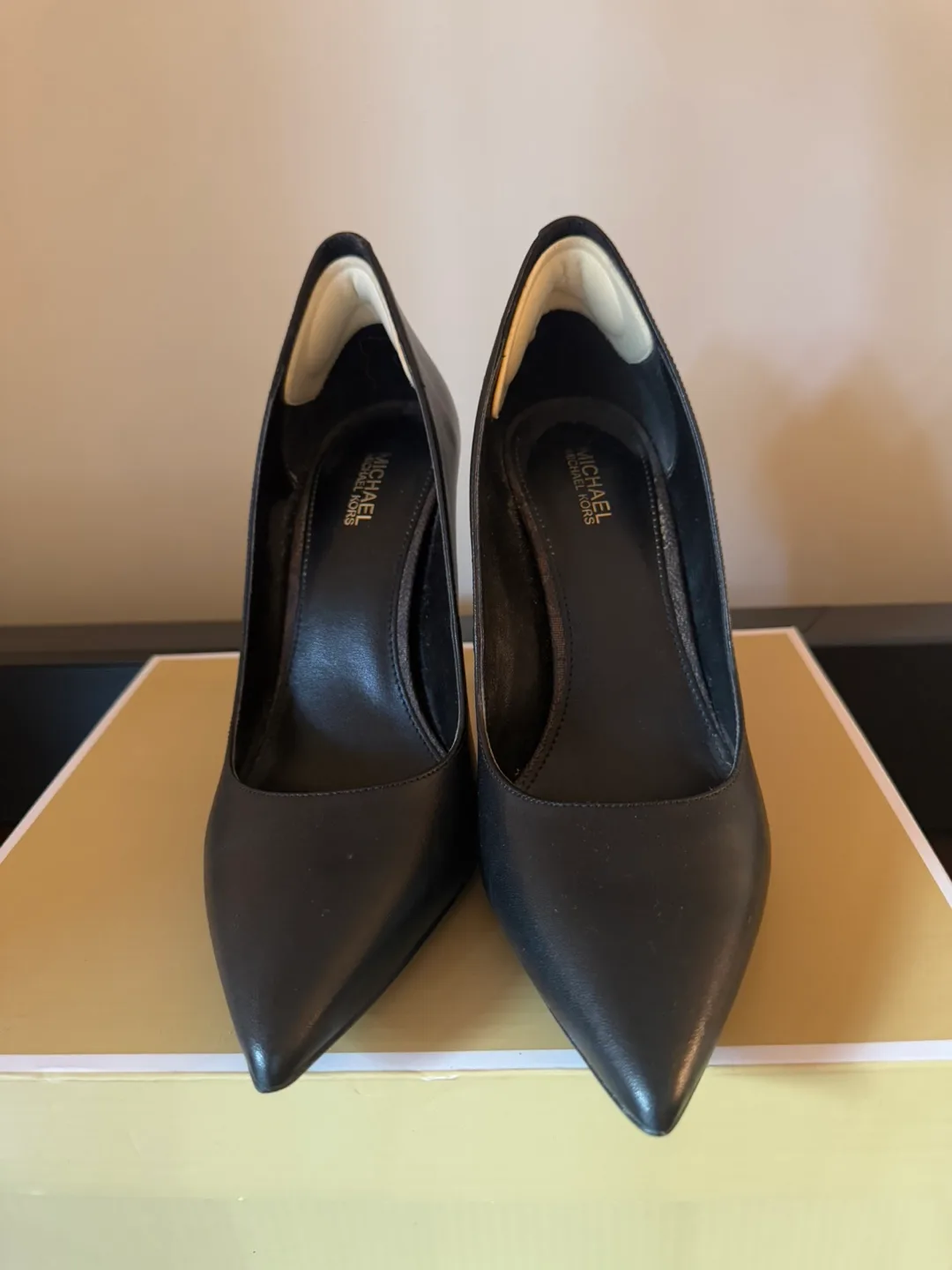 Michael Kors Black Leather Pointed-Toe Heels image indicator(2)