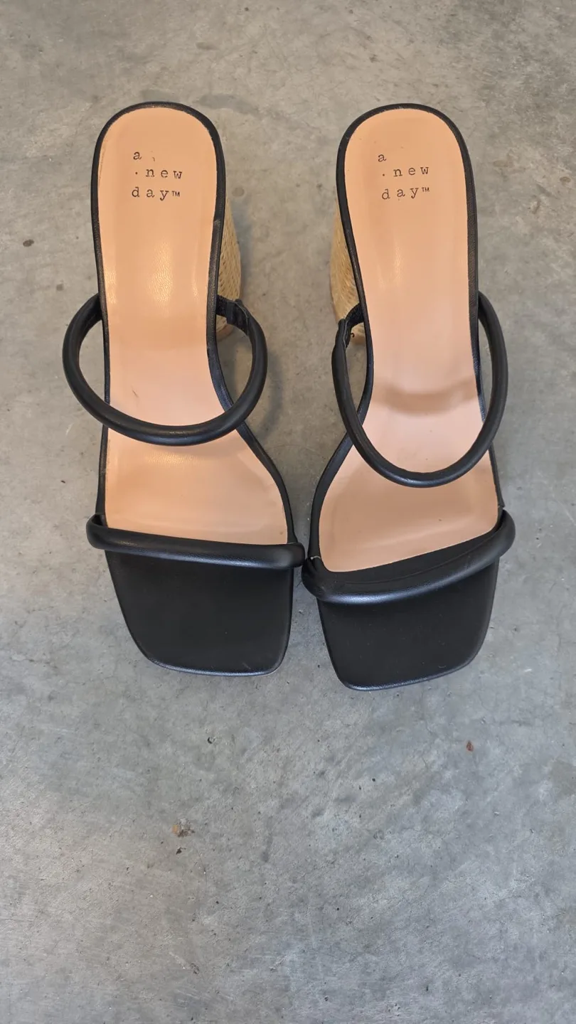A New Day Black Double Strap Block Heel Sandals thumbnail
