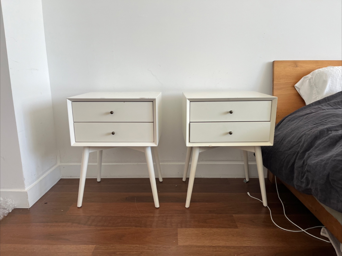 Pair of White west elm Mid-Century Modern Nightstands