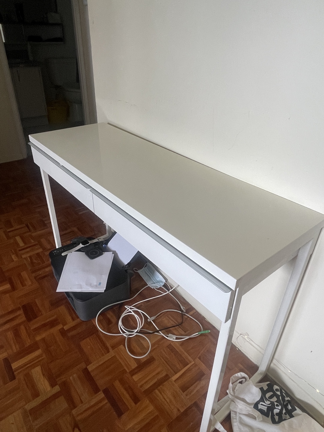 47 inches White Desk with Two Drawers