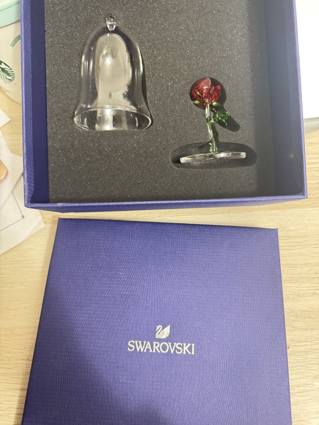 Swarovski Red Rose Figurine with Glass Dome