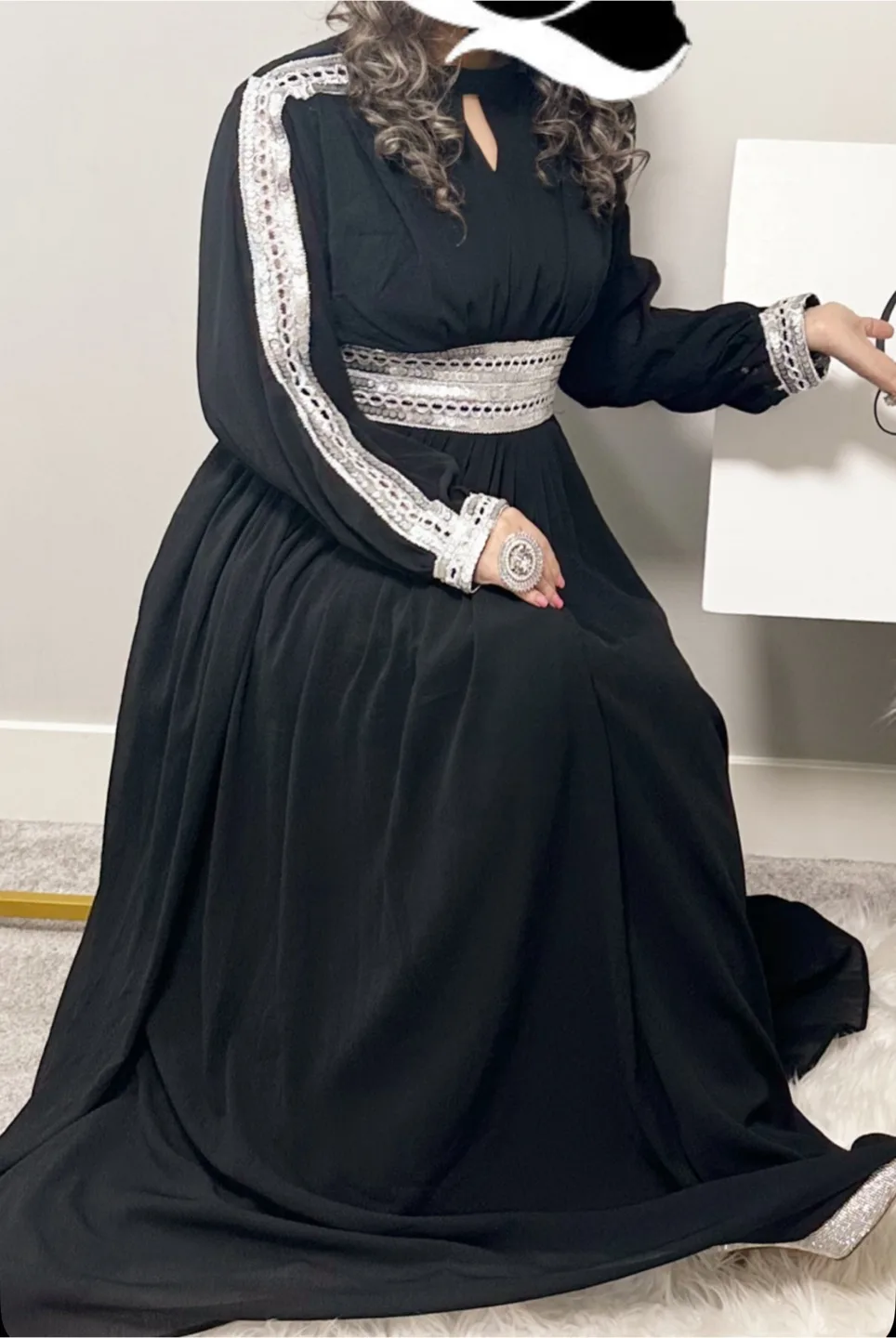 Elegant Black Maxi Dress with Silver Accents image indicator(2)