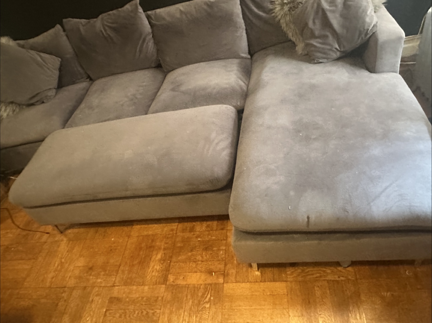 Gray Velvet Sectional Sofa with Ottoman - photo 3