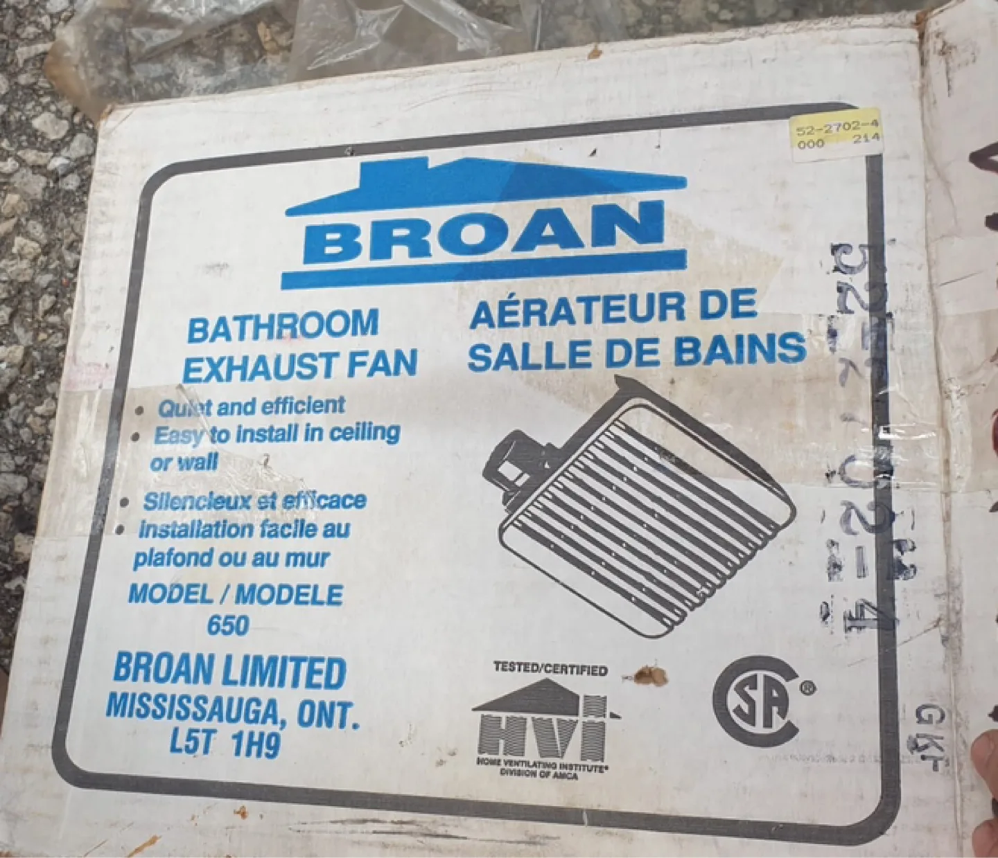 Broan Bathroom Exhaust Fan - Model 650 thumbnail