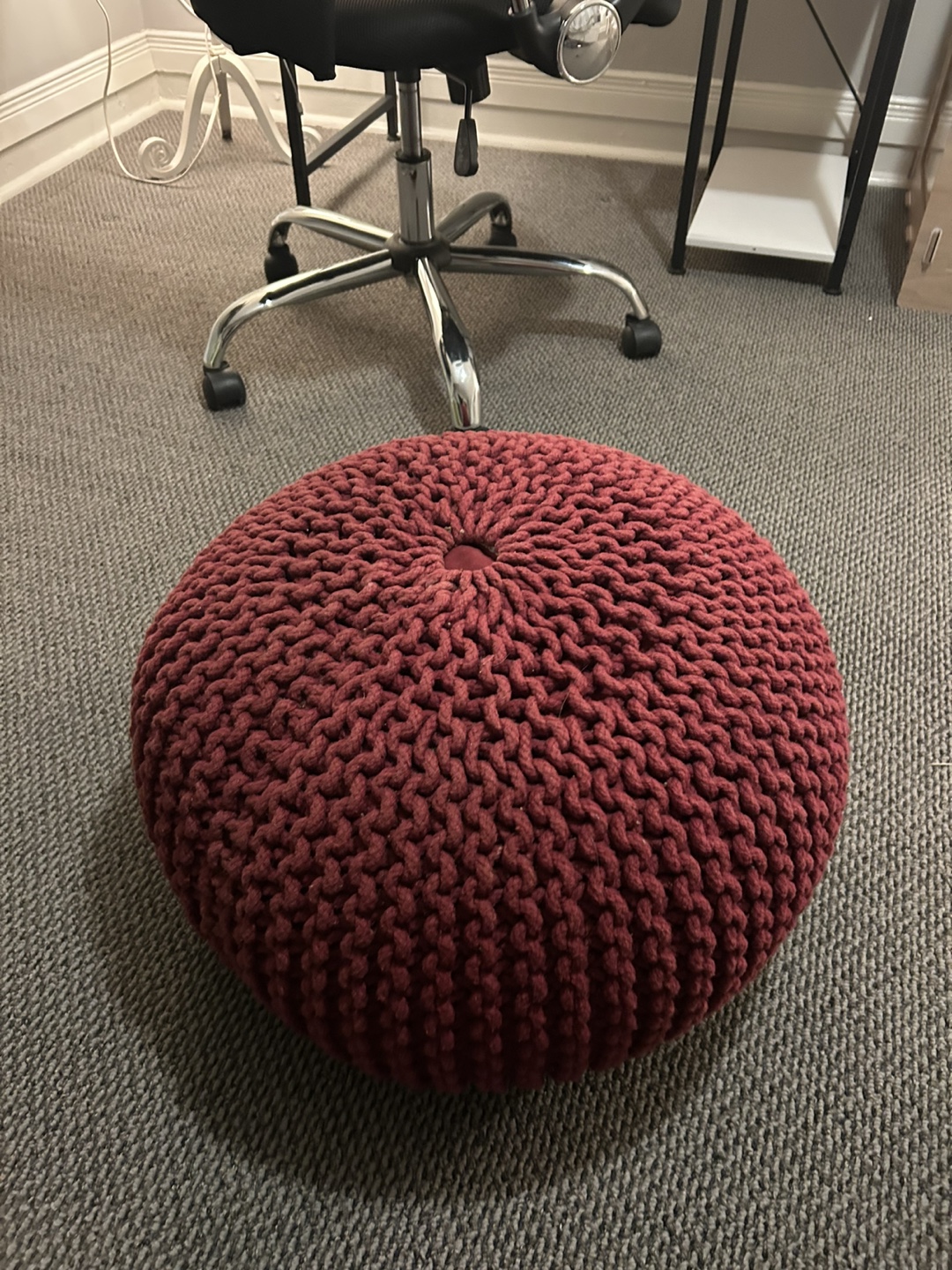 Chunky Knit Round Pouf Ottoman - Burgundy - photo 3