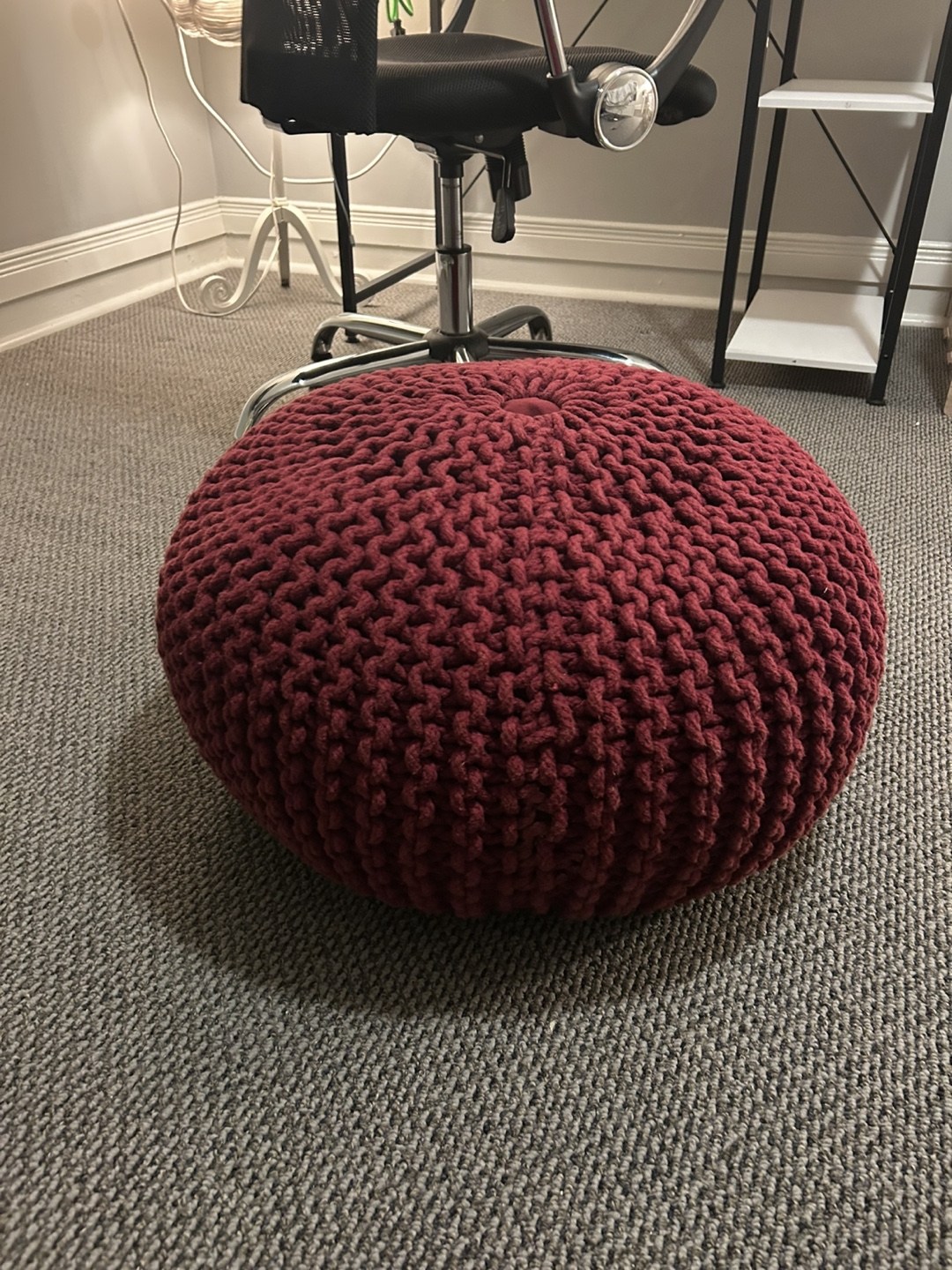 Chunky Knit Round Pouf Ottoman - Burgundy - photo 2