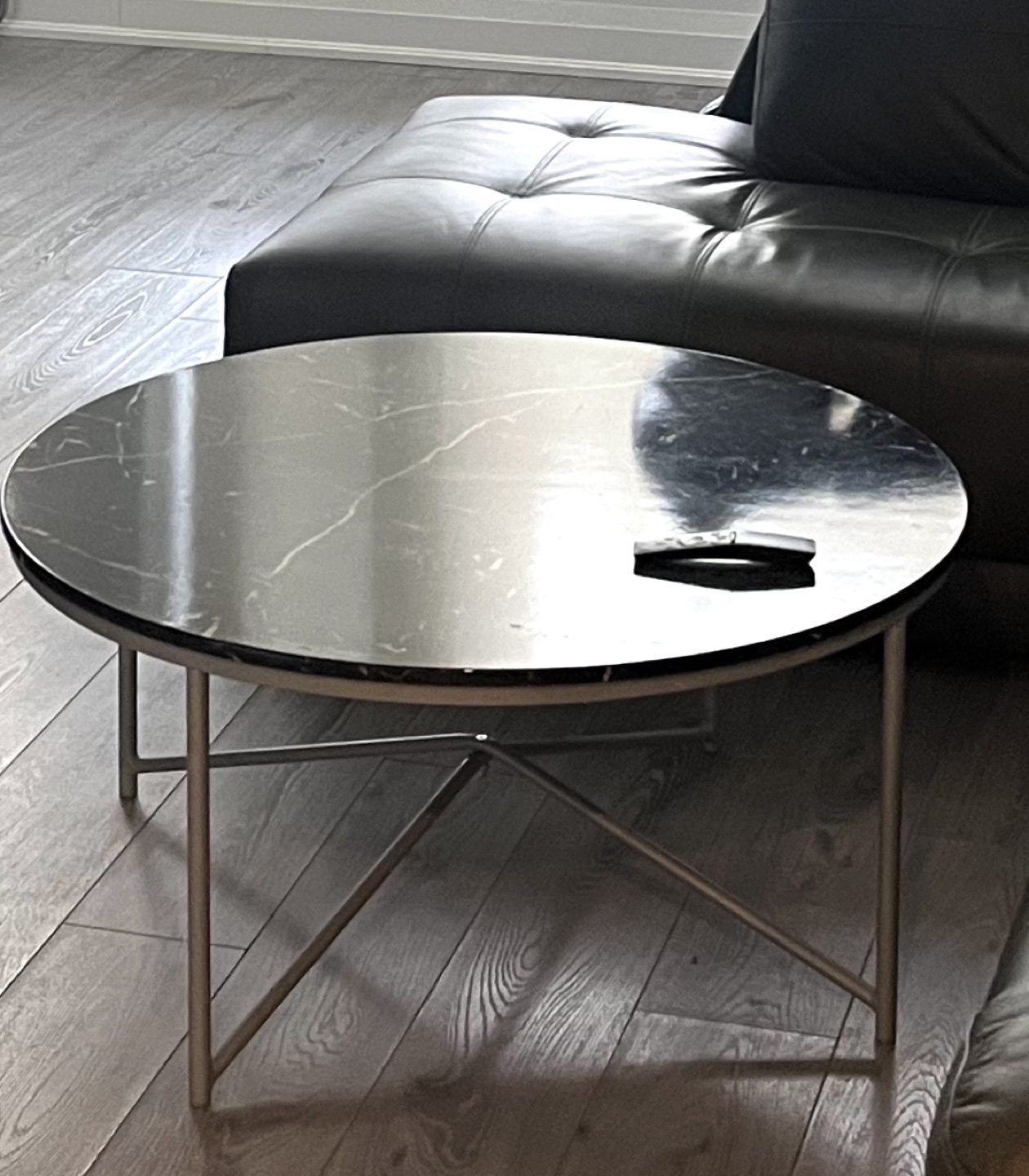 Modern Round Coffee Table with Faux Marble Top