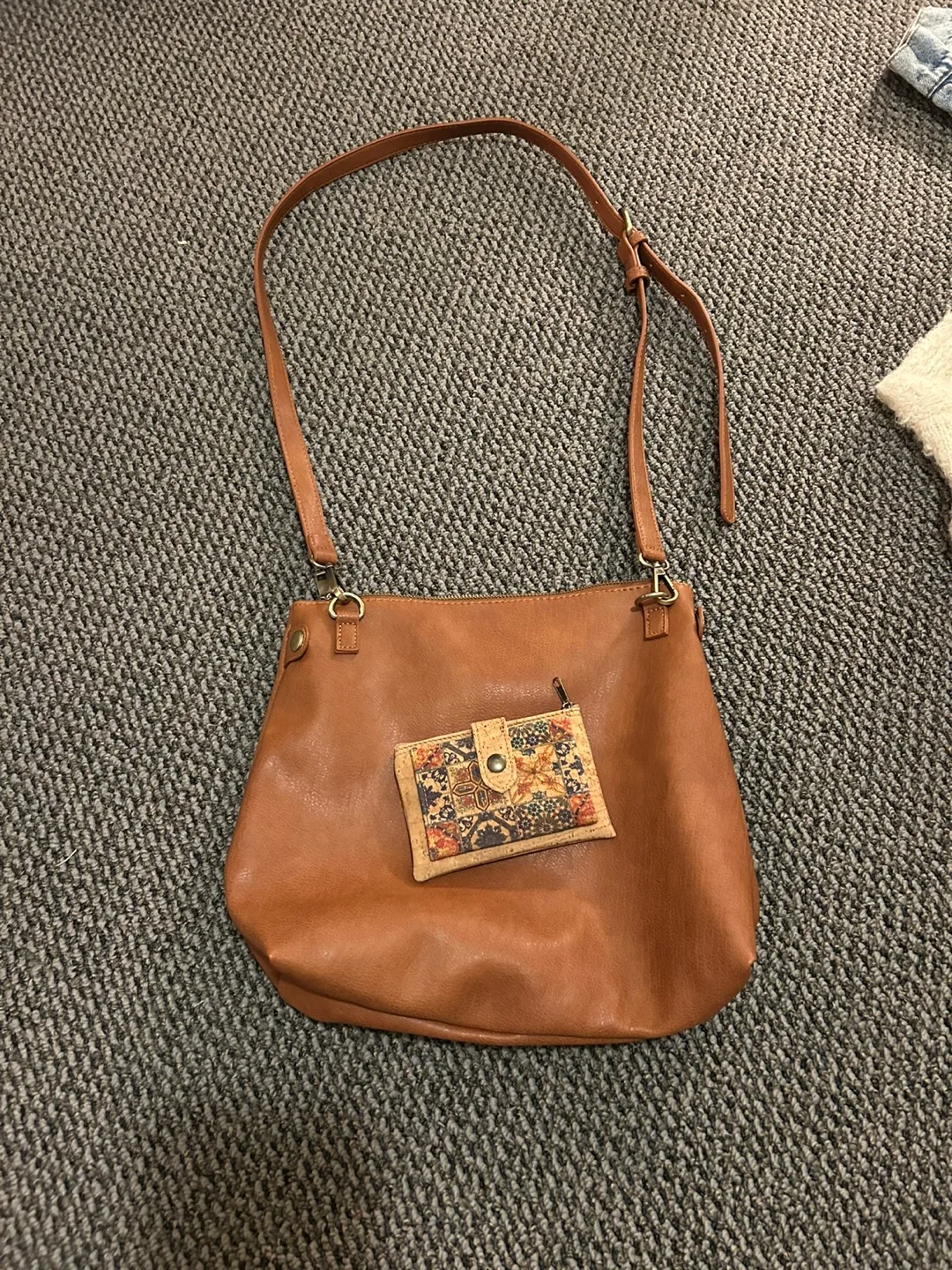 Brown Faux Leather Crossbody Bag with Cork Wallet thumbnail