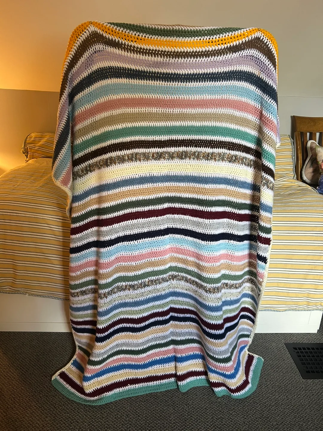Handmade Multicoloured Striped Crochet Throw Blanket thumbnail