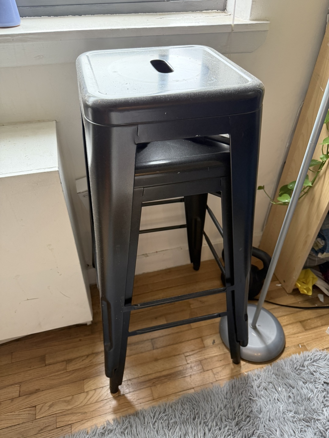 Set of Two Black Metal Stools