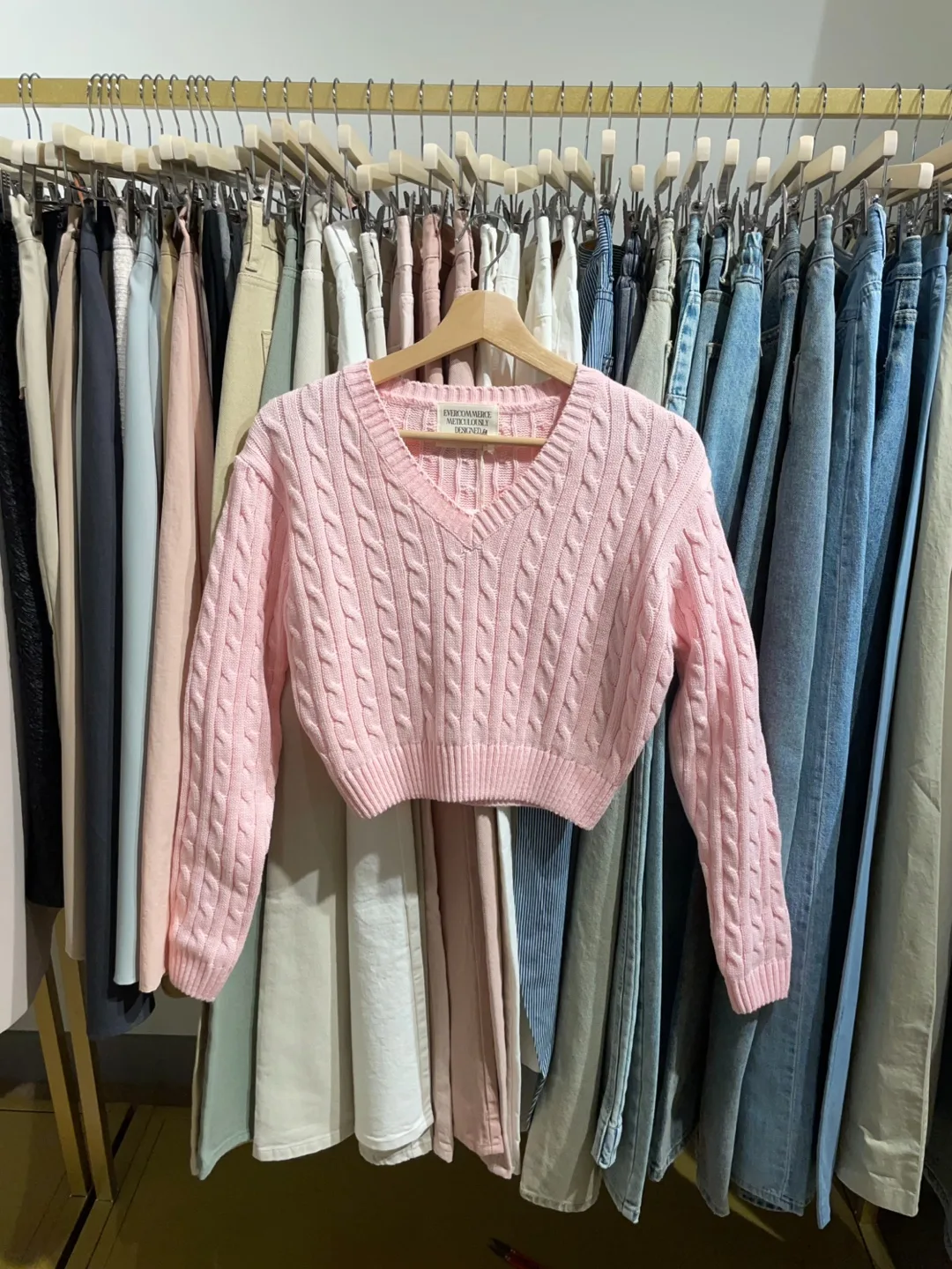 Pink Cable Knit Cropped Sweater thumbnail