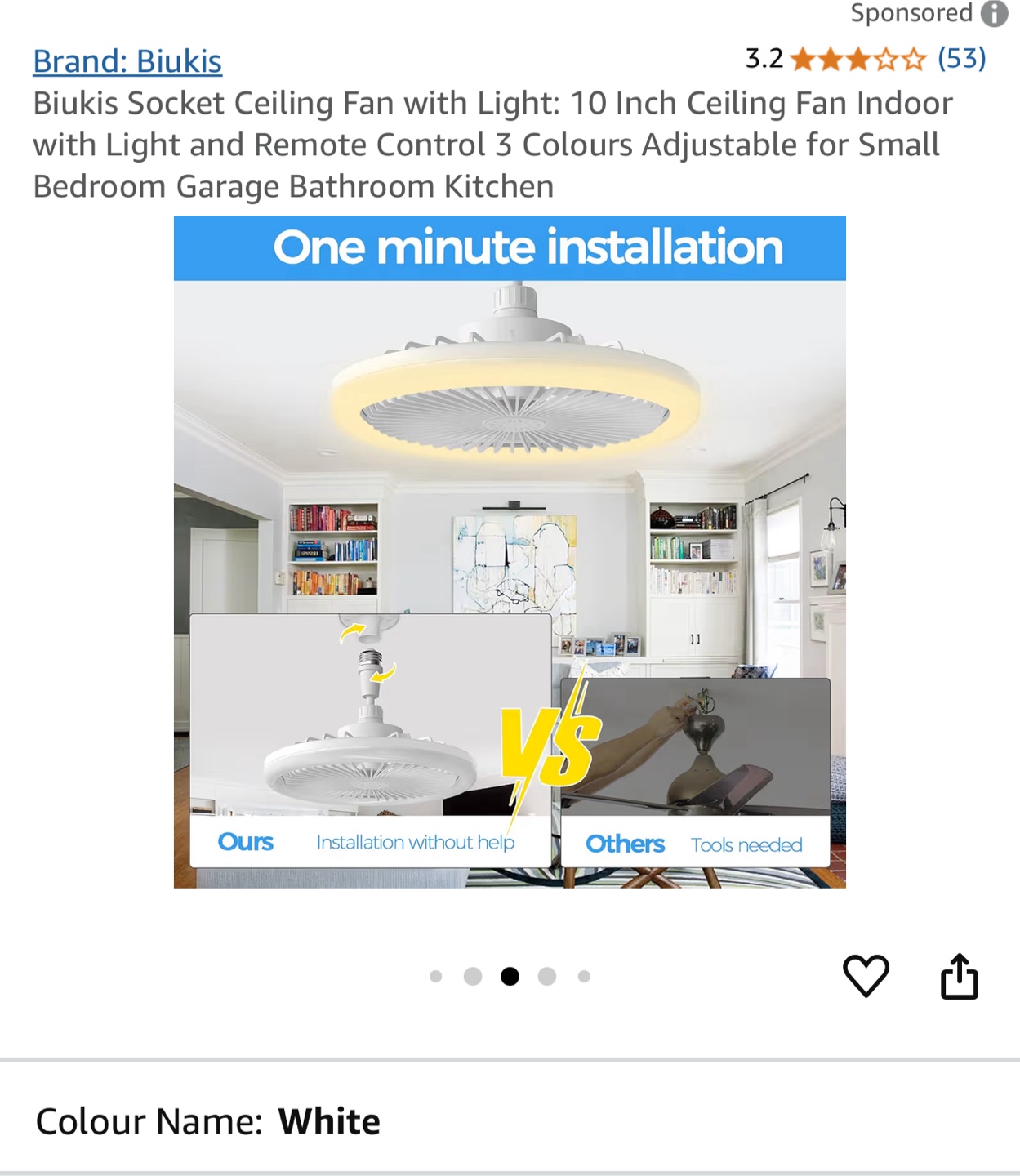 Biukis 10-inch Ceiling Fan with Light and Remote - photo 5
