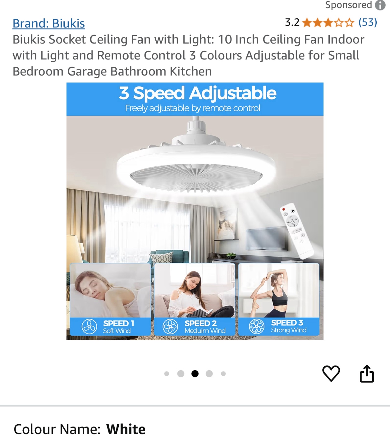 Biukis 10-inch Ceiling Fan with Light and Remote - photo 3