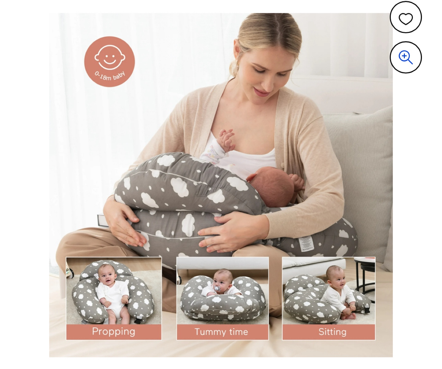 Momcozy Nursing Pillow Cover - Grey Cloud Print - photo 5