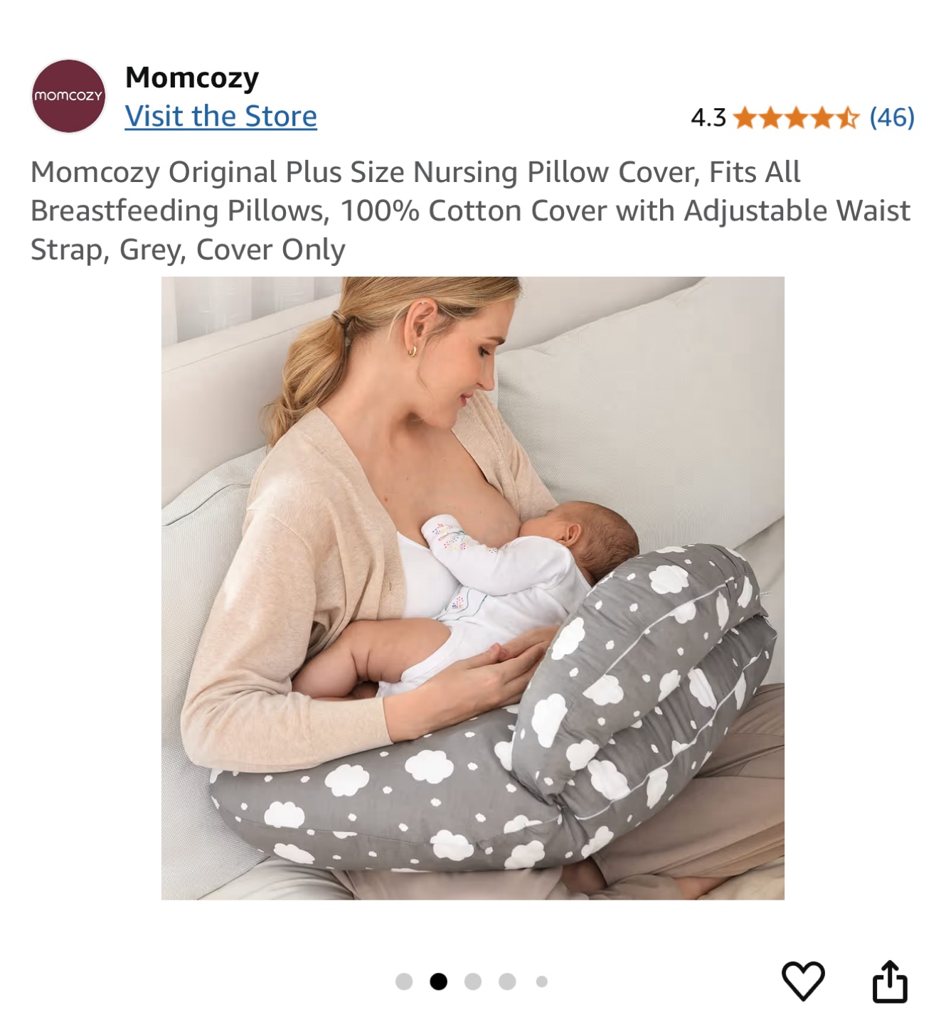 Momcozy Nursing Pillow Cover - Grey Cloud Print