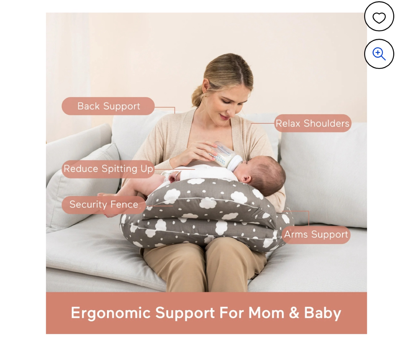 Momcozy Nursing Pillow Cover - Grey Cloud Print - photo 4