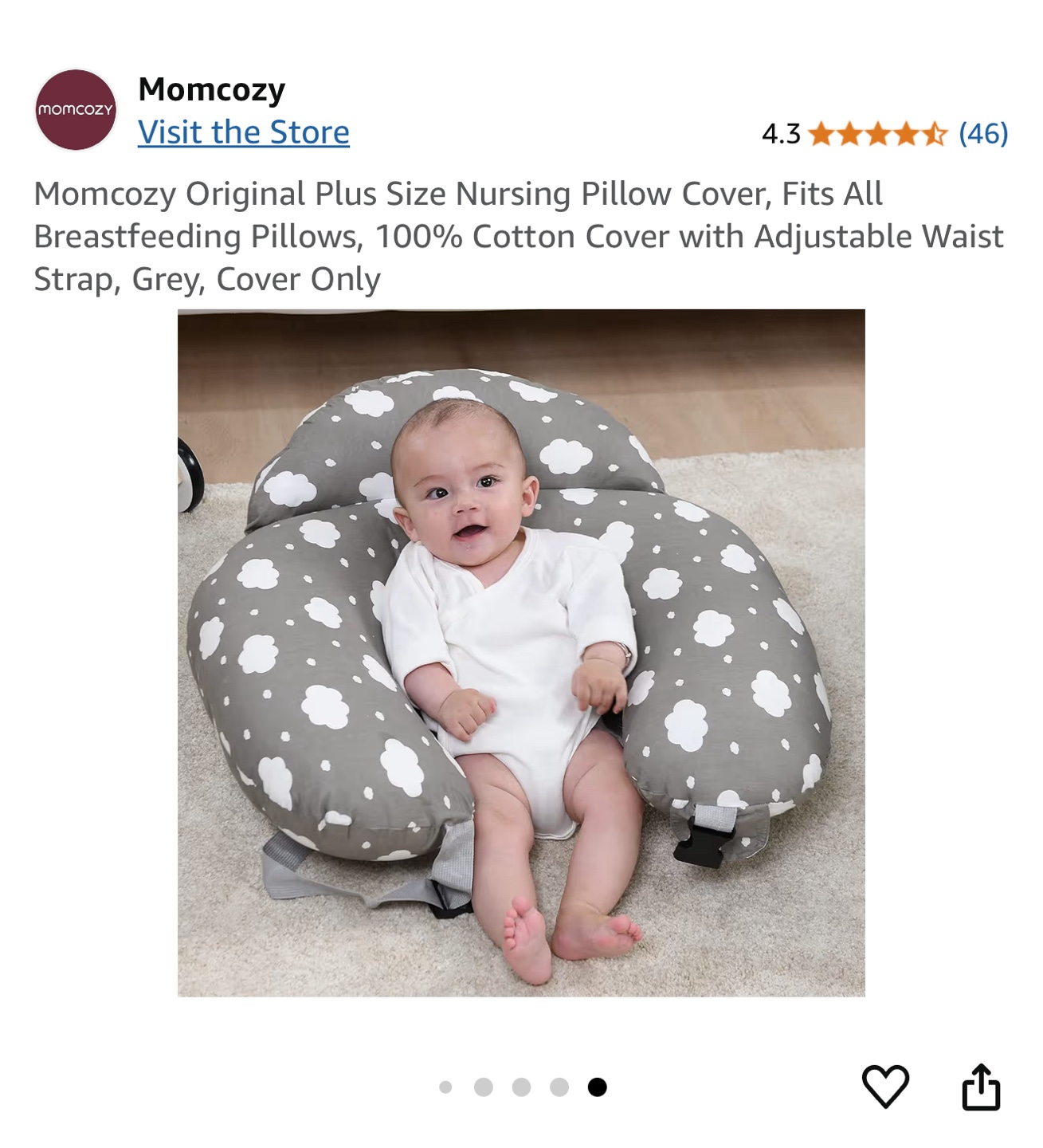 Momcozy Nursing Pillow Cover - Grey Cloud Print - photo 3