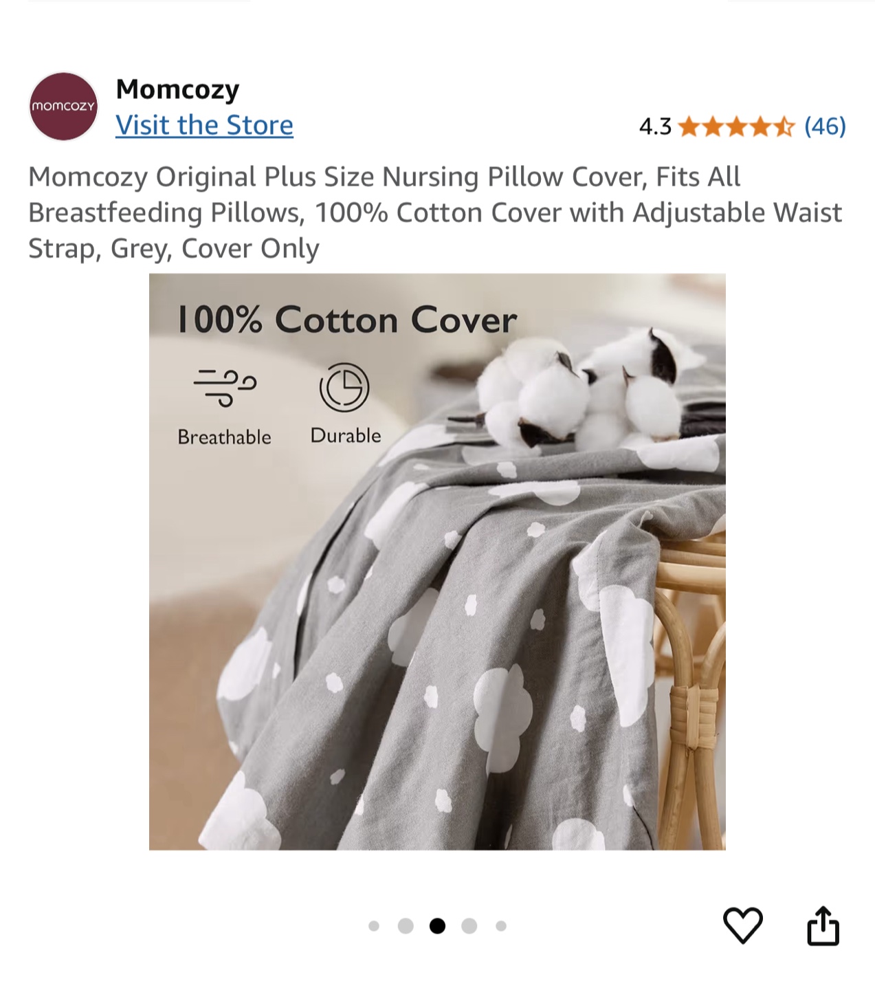 Momcozy Nursing Pillow Cover - Grey Cloud Print - photo 2