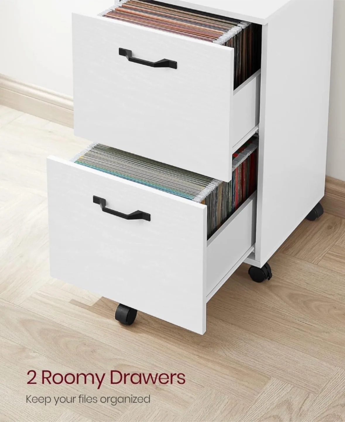 Pair of White Lateral Filing Cabinets with Black Handles image indicator(3)