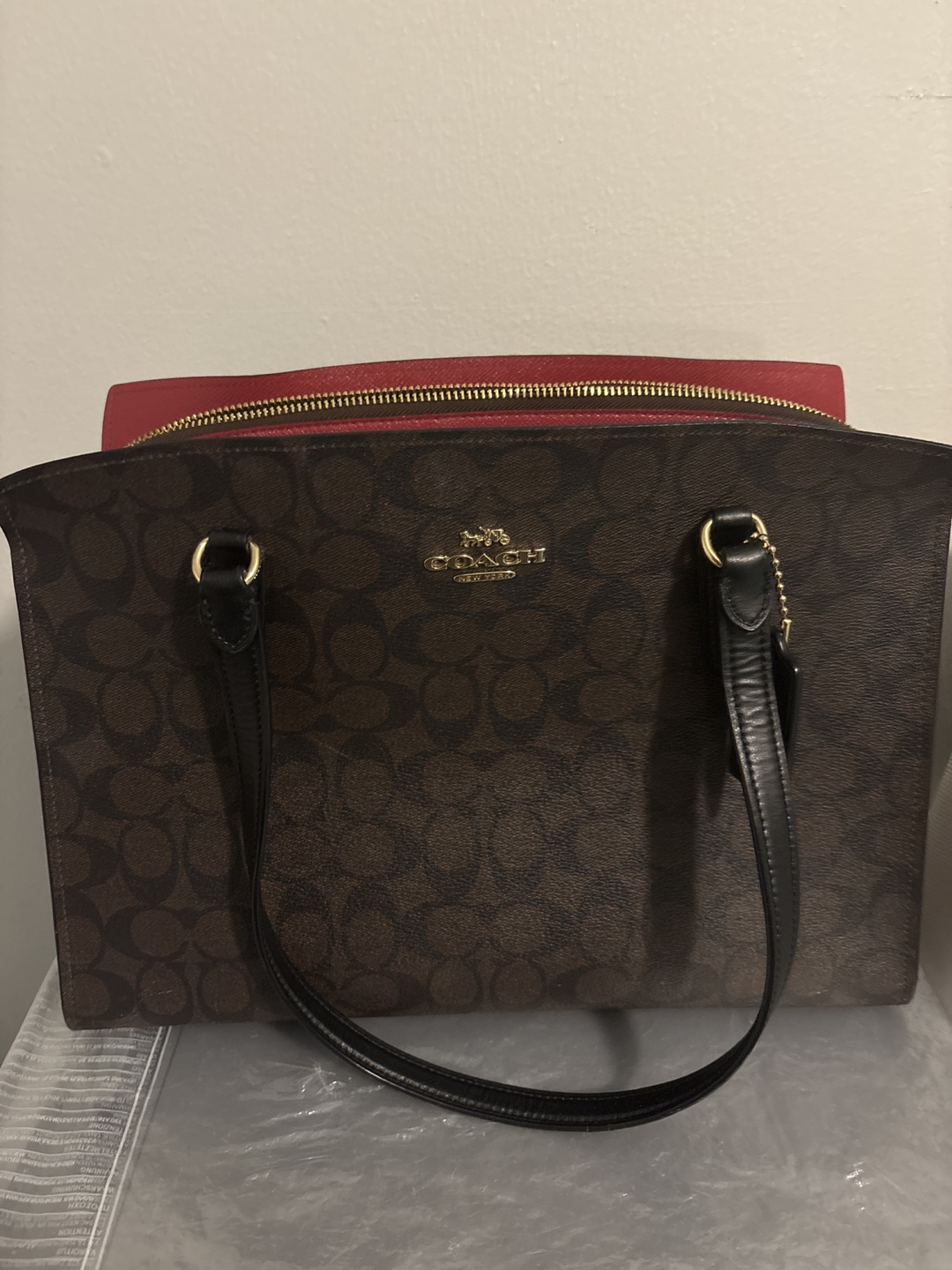Coach Signature Brown and Red Tote Bag