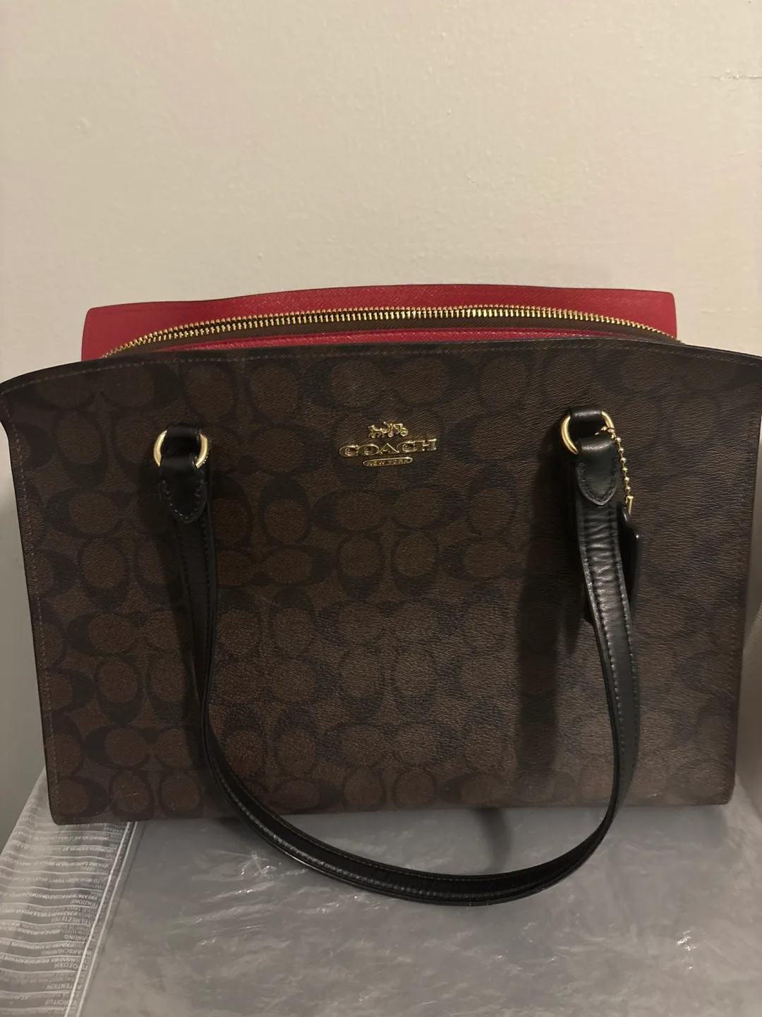 Coach Signature Brown and Red Tote Bag