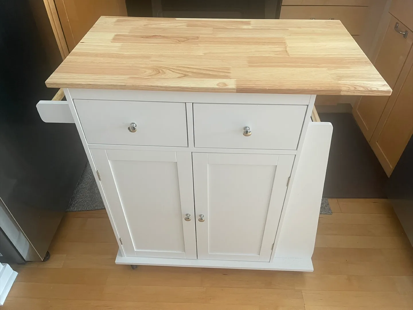White Kitchen Island Cart with Butcher Block Top thumbnail