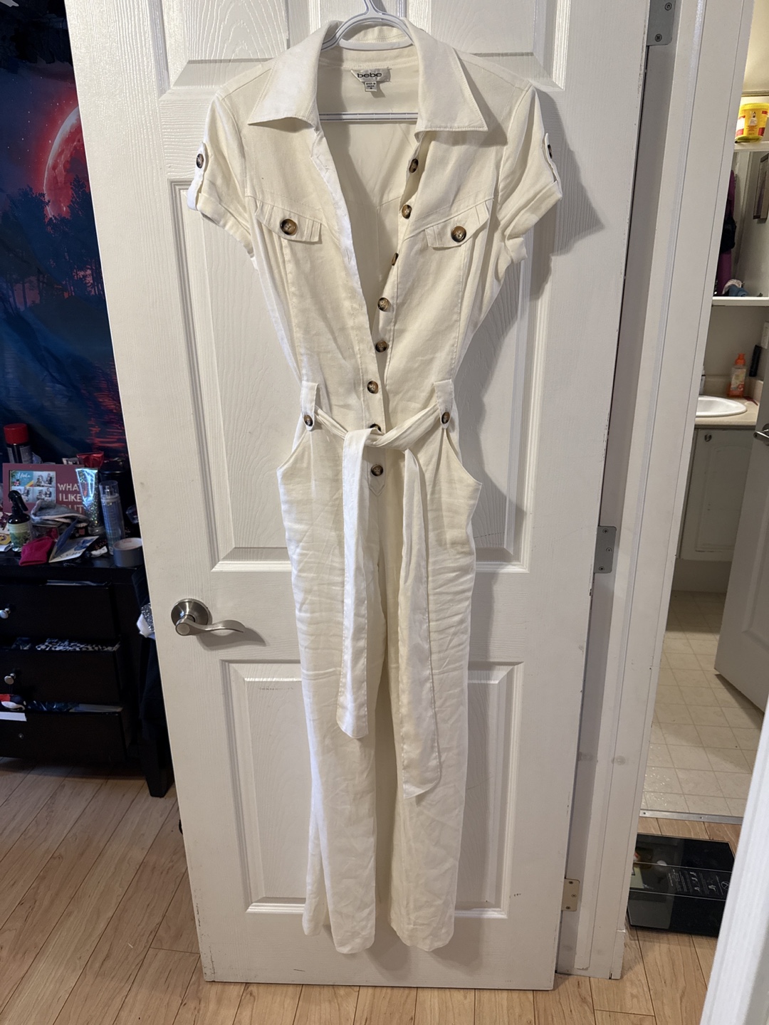 White Bebe Jumpsuit Size 8