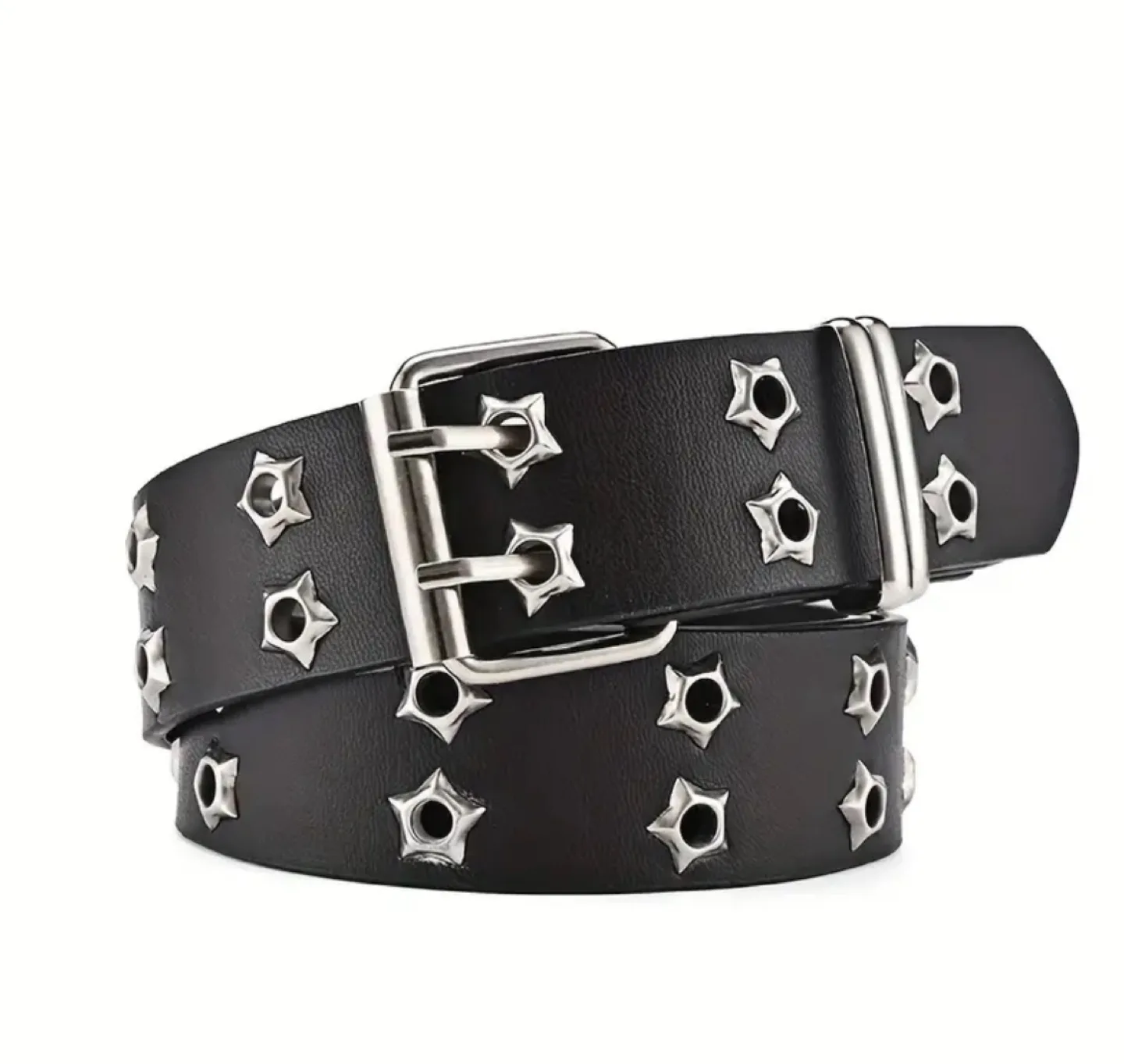 Black Leather Belt with Star-Shaped Metal Studs thumbnail