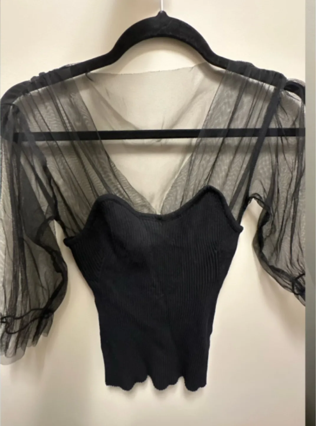 Black Mesh Sleeve Crop Top thumbnail