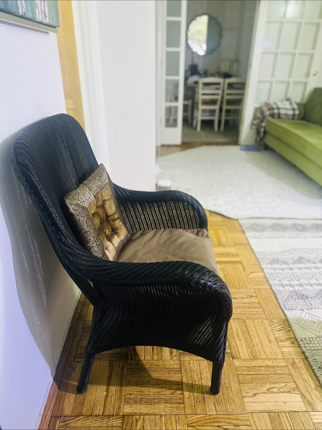 Pottery Barn Black Wicker Armchair with Cushion