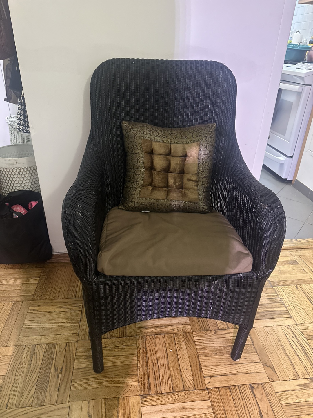 Pottery Barn Black Wicker Armchair with Cushion - photo 2