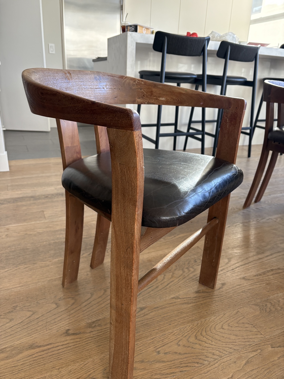 Mid-Century Modern Dining Chair with Leather Seat