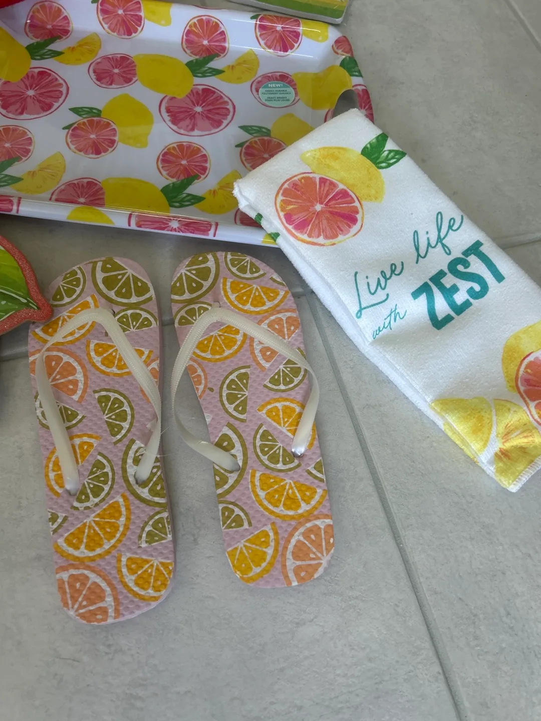 Summer Citrus Decor Bundle: Tray, Towels, Flip-Flops, and More! image indicator(3)