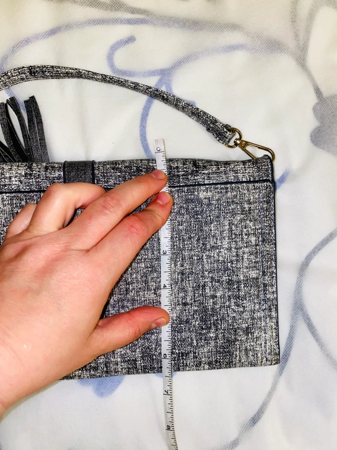 Grey and Black Tassel Crossbody Clutch image indicator(4)