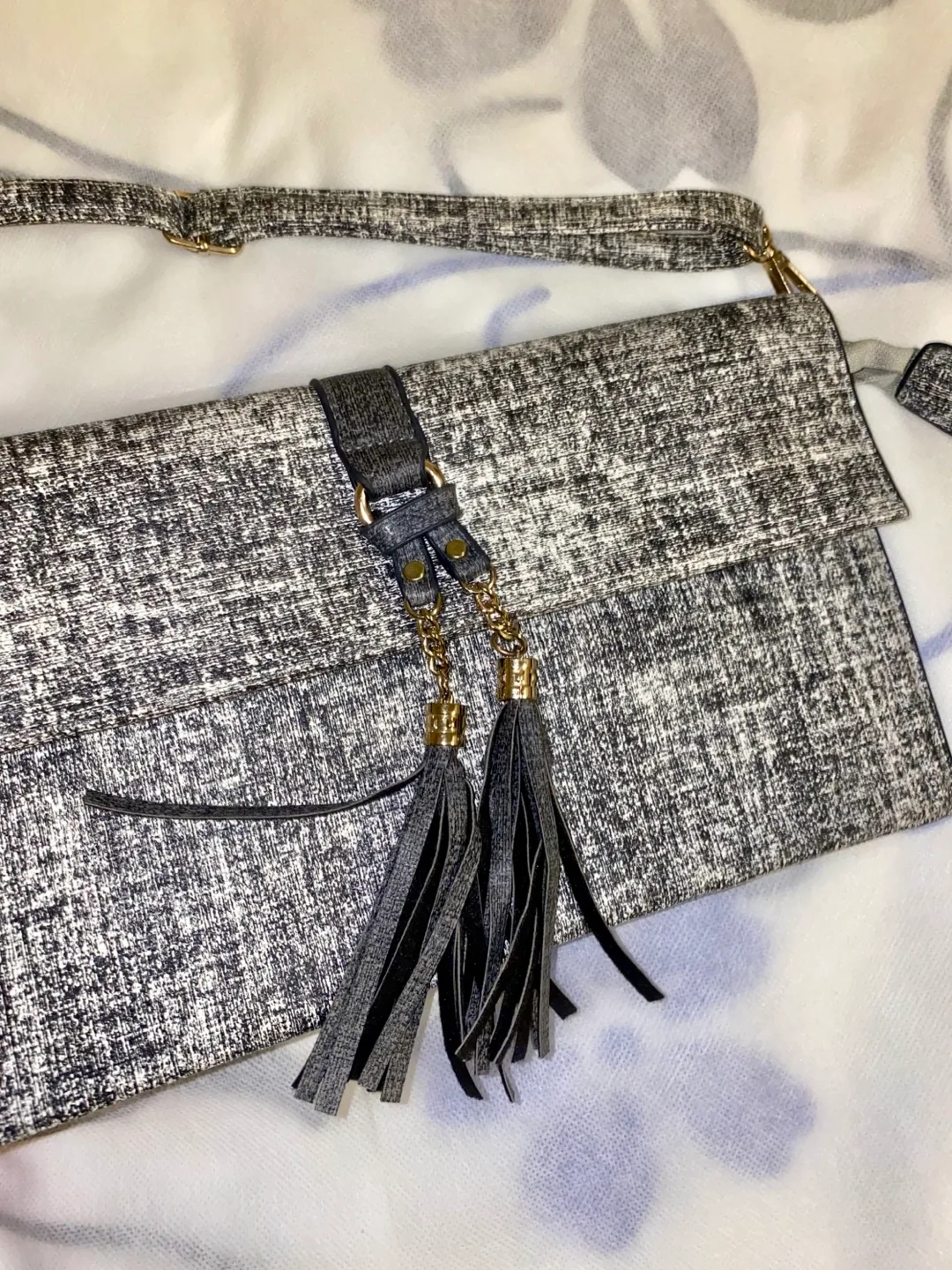 Grey and Black Tassel Crossbody Clutch image indicator(2)