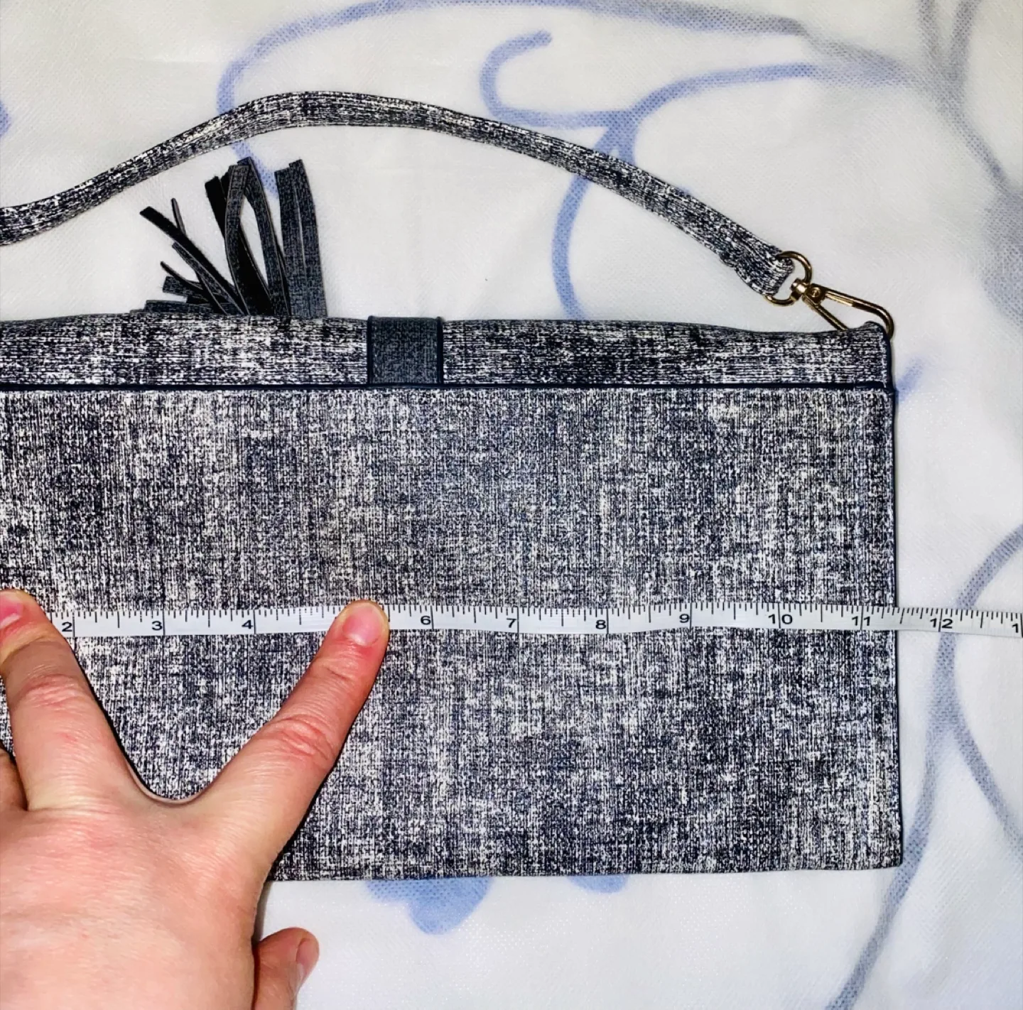 Grey and Black Tassel Crossbody Clutch image indicator(3)