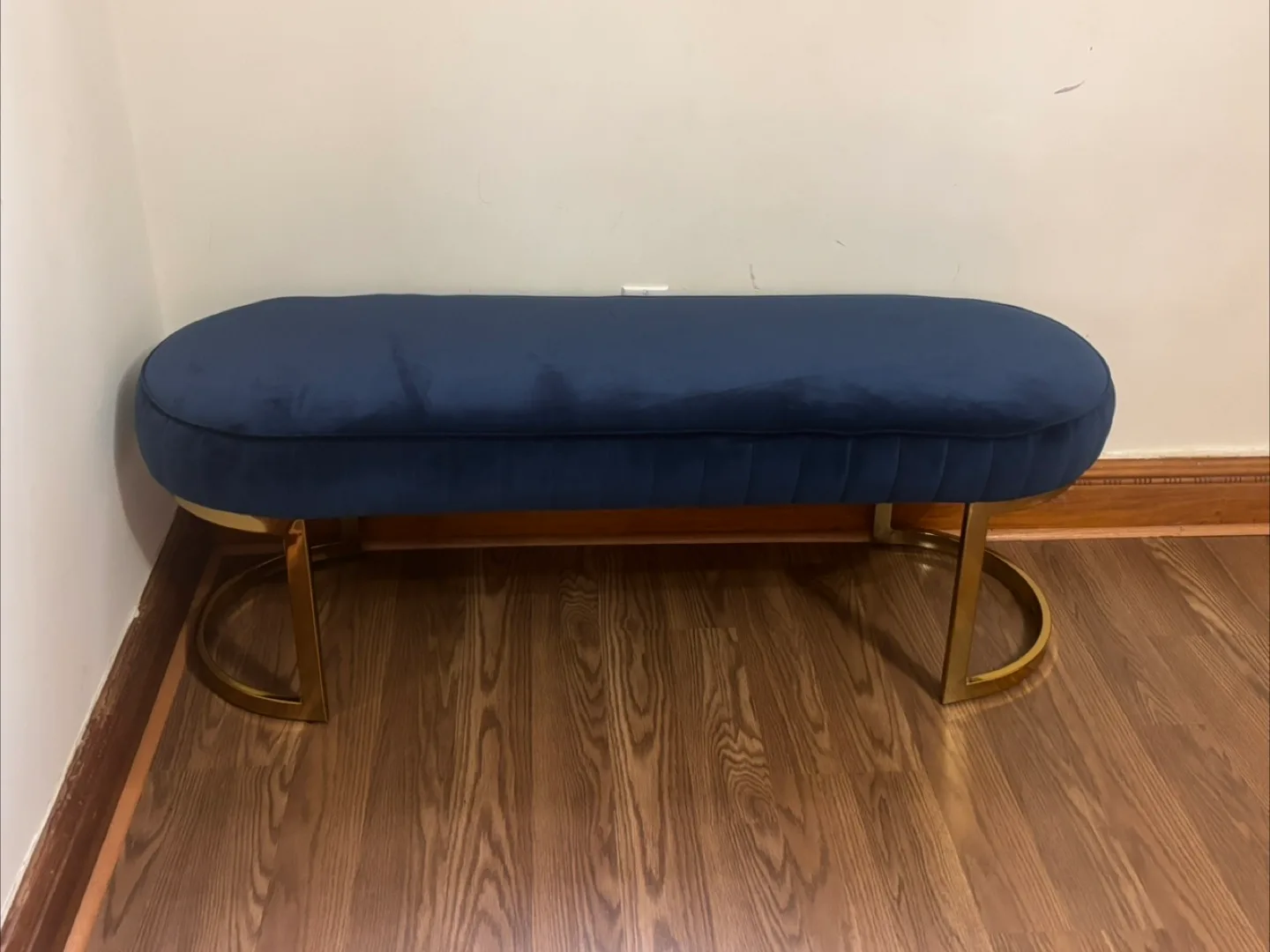 Navy Blue Velvet Bench with Gold Legs thumbnail