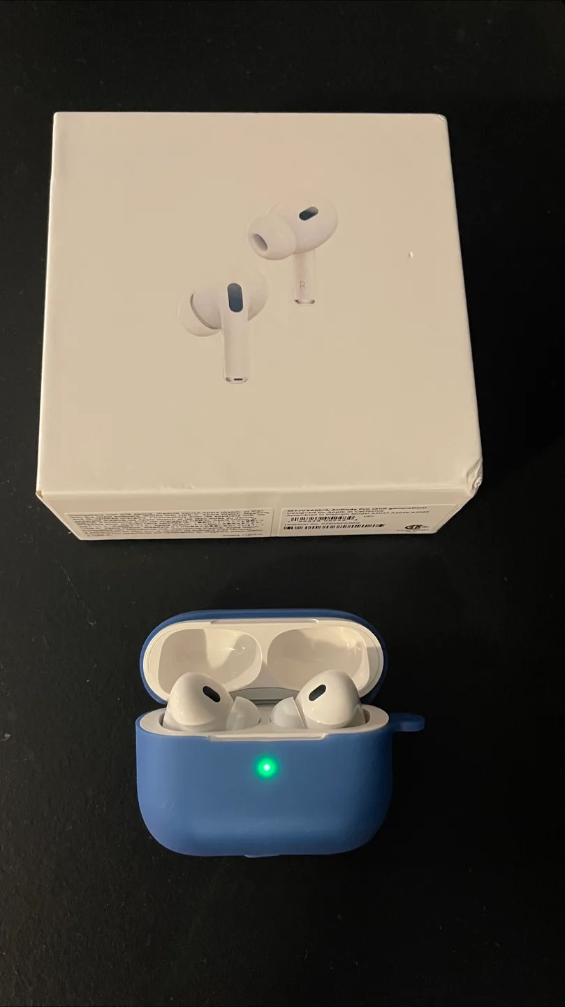 Apple AirPods Pro 2 with Blue Silicone Case, wireless bluetooth thumbnail